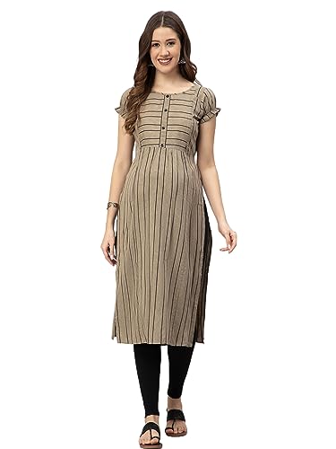 Image of CEE 18 Women's Cotton Rayon A-Line Maternity Feeding Kurti with Zippers(9937 38,Joyous Grey,M)