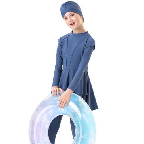 Image of ODIZLI Kids Girls' Rash Guard Sets Islamic Hijab Swimwear Muslim Modest Long Sleeves Shorts Pants Beachwear Hoodie Hat 2 PCS