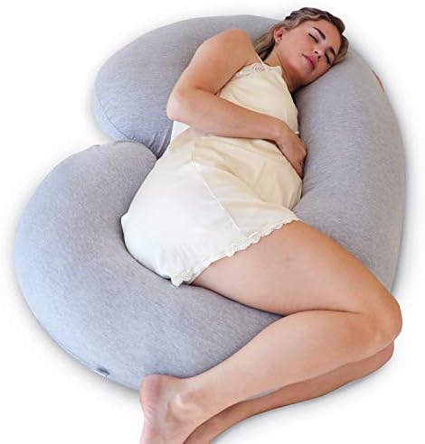 Pharmedoc Pregnancy Pillows, C Shaped Full Body Pillow for Adults– Pregnancy Pillows for Sleeping – Maternity Pillow with Support for Back, Legs, Belly and Hips – Grey Jersey Cotton Removable Cover