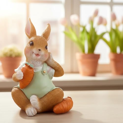 Estatua de conejo decorativa de resina para jardín y hogar miniatura 3