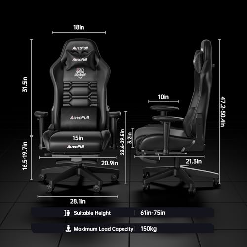 AutoFull C3 Gaming Chair, Racing Style Gaming Chair with Velvet Material Ergonomic Lumbar Support,Adjustable High Back PU Leather PC Chair,Black - Image 4