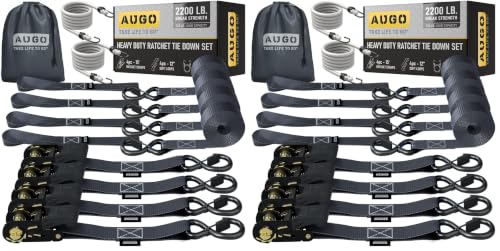 Image of AUGO Ratchet Straps Heavy Duty 8 Pack -15 FT - 2200 LB Break Strength - with Safety Lock S Hooks - Cargo Straps for Moving, Appliances, Motorcycle - Soft Loop Tie Downs