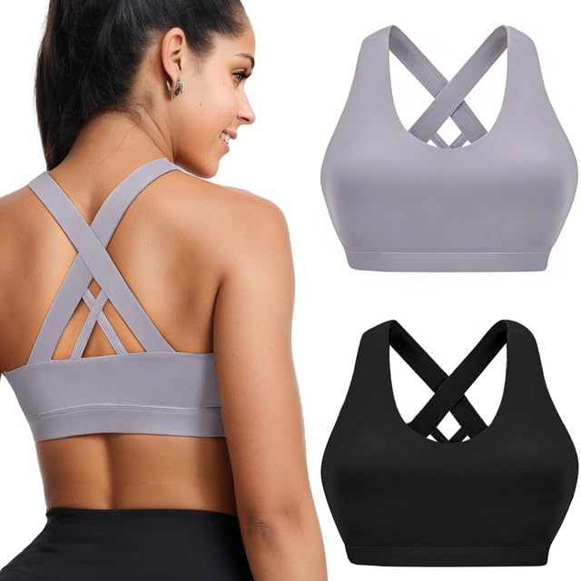Image of Buauty 2 Packs Sports Bras for Women High Support, Push Up Sports Bra, Criss-Cross Back High Impact Yoga Bras for Large Bust