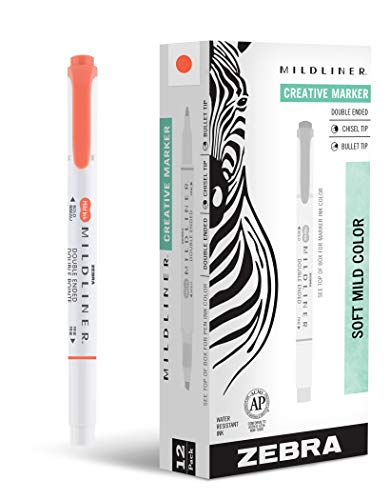 Zebra Pen Mildliner Double Ended Highlighter Marker Set, Broad and Fine Point Tips, Mild Vermillion Ink, 12-Pack (78230upc) - (Case of 48 packs, 576 Count Total)