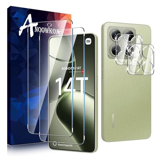 Anoowkoa 2 Pack para Xiaomi 14T Protector de Pantalla + 2 Pack Protector de Lente de Cámara, protector de pantalla de vidrio templado, película protectora