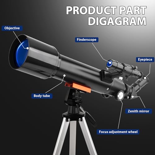 Image of Telescope, 70mm Aperture Portable Refractor Telescopes for Astronomy Beginners, 500mm Professional Travel Telescope with Carry Bag, Black
