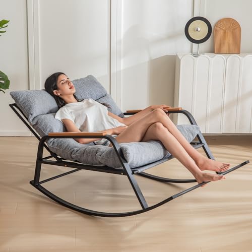 MAXYOYO Rocking Chair with Adjustable Backrest, Extra-Wide Teddy Upholstered Gliding Chair Boucle...