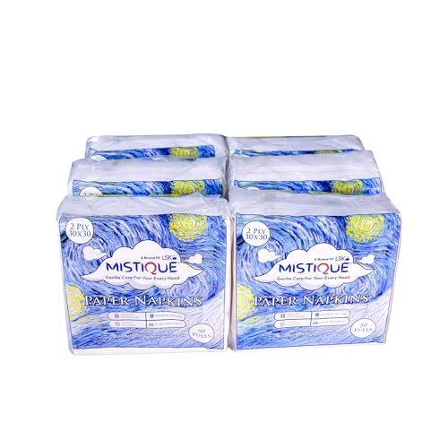 Image of MISTIQUE 2 Ply 50 Pulls Tissue Paper Napkin (Pack of 6) | Soft and Highly Absorbent | Sheet Size (30 * 30 cm)
