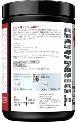 Image of Red Horn Tornado Pre Workout Supplement Powder (293g, Peach Mango)