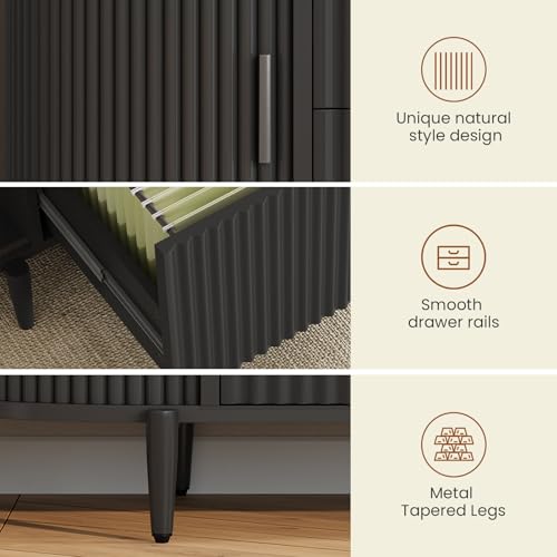 SEDETA 39.4" Filing Cabinet for Home Office, 2 Drawer File Cabinet, fit Legal/Letter/A4 Size, Modern Fluted Filing Cabinets with 2 Sliding Door Storage, Printer Stand, Black - Image 6