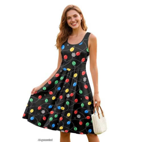 Image of Women Stylish Tank Dresses Sleeveless Round Neck Midi Casual Dress with Pocket for Summer