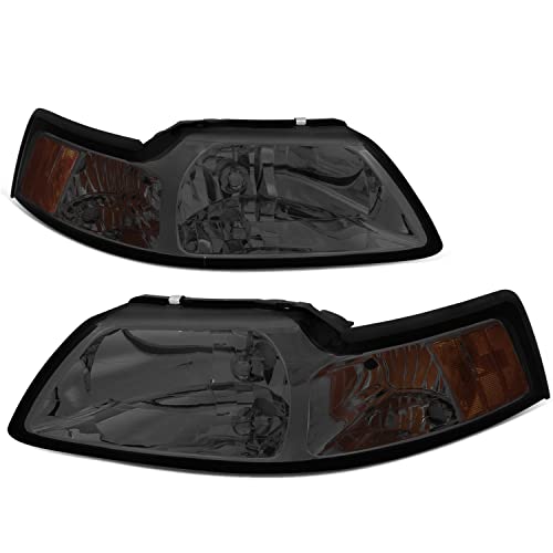 DNA MOTORING HL-OH-FM99-SM-AM Amber Smoke Lens Headlights Assembly Compatible with 99-04 Mustang Left & Right Side