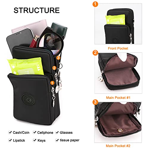 Image of LassZone Cellphone Purse Women Cellphone Crossbody Purse Phone Crossbody Bag Waterproof Nylon Wallet Wristlet Shoulder Bag