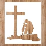7'x 9' Soldier Stencil | Patriotic Military Army Stencils for Painting on Wood, Glass, Wall, Rock, Fabric, Walls, Canvas, Glassware | Soldier Kneeling at Cross Stencils