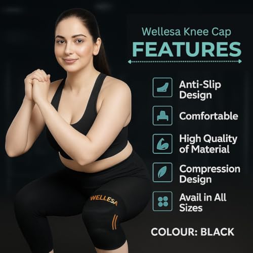 Image of WELLESA Knee Cap for Men & Women | Knee Support for Pain Relief | Knee Brace for Gym, Running, Badminton, Hiking, Basketball | Arthritis, Bursitis, Patellar Support | Size Small | Pack of 2