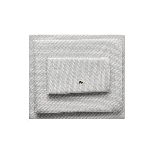 Lacoste Mini Geo Logo 100% Percale Cotton 3-Piece Sheet – Cool, Crisp, Matte, and Durable, Oeko-Tex Certified – Print, Grey, Twin