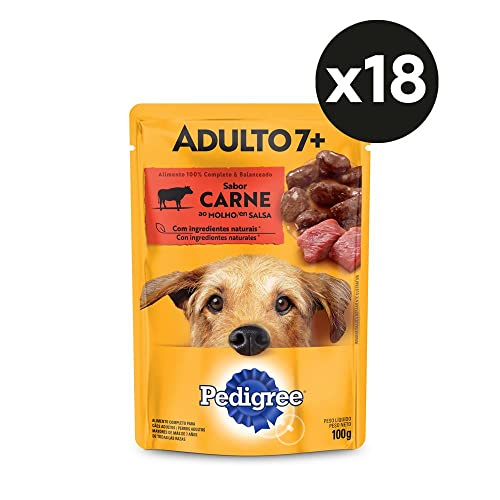 Kit Ração Úmida Pedigree Sachê Carne ao Molho para Cães Adultos Sênior 7+ Anos 18x100g