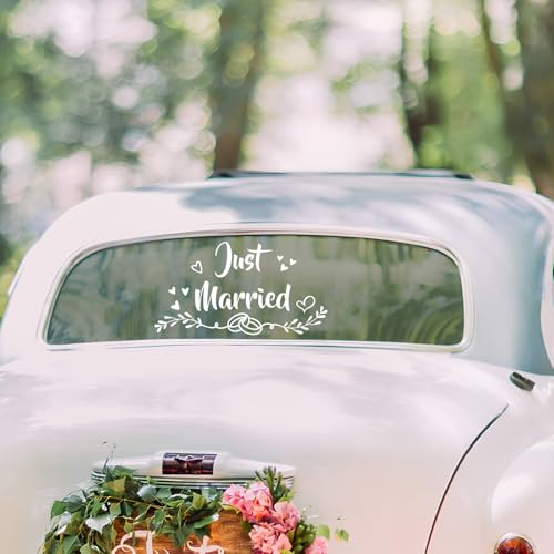 Pwsap Autocollant Just Married, Décoration Voiture Mariage, Rouge et Blanc, Vinyle, Cœur,...