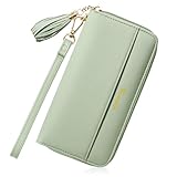 Travelambo Womens Wallet Tassel Bifold Ladies Clutch Wristlet Wrist strap Long Purse (Access Green Light)