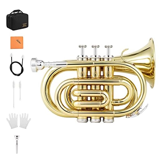 Eastar Bb Pocket Trumpet Brass, Golden, Case Full Kit, ETR-330