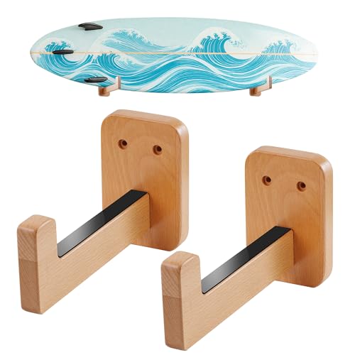 OVECIOPO Surfboard Wall Mount Durable Beech Wood Surfboard Rack for Wall with Non-Slip Pads Surf Board Wall Mounts for Longboard Shortboard Skimboard Snowboard Ski Storage