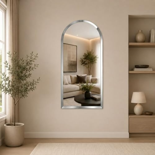 Image of Creative Arts n Frames 5mm Full Length Long Beveled Smooth Edges Frameless Rectangular Wall Mount HD Mirror Home Decor Items (18X42 inch Arch HD Mirror)