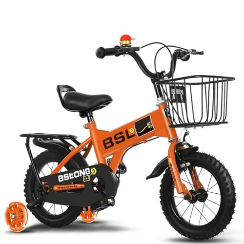 【XXA】子供用自転車、12、14、16、18、20インチ、ベビーカー、高さ調整可能 補助輪付き カゴ付き 組立簡単転倒防止 バランス感覚、男の子用・女の子用、ギフトカー (16インチ (身長105〜135cm),オレンジ - 後部座席)