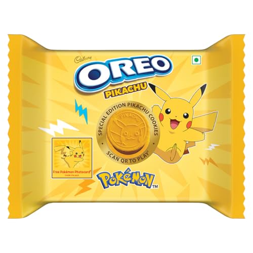 Image of Cadbury Oreo Pokemon Pikachu Yellow Cookie with Choco Creme Flavour cream Sandwich Biscuit, 275.55 g