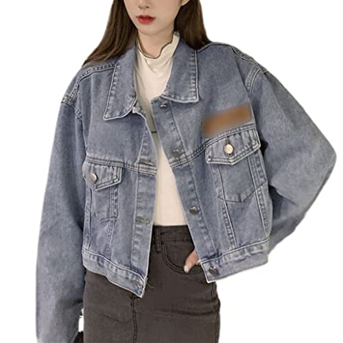 TJLSS Chaqueta Vaquera Corta de Primavera y otoño for Mujer, Chaquetas Vaqueras con Cuello de un Solo Pecho, Abrigo for Mujer (Color : BLU, Size : 4X-Large)