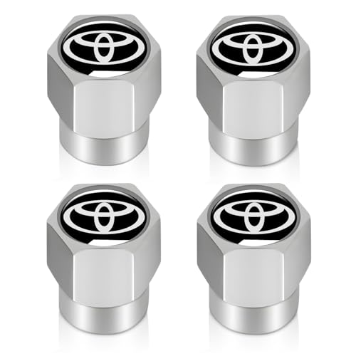XIGRALUCK Tire Valve Stem Cap for Toyota Metal Tire Stem Cover with Belt O-Ring Air caps Sports Accessories 4 Pack Black