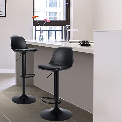 Finnhomy Bar Stools Set Of 2, Swivel Barstools With Footrest And Ergonomic Pp Back, Counter Height Adjustable Modern Counter Stools For Kitchen, Black #TOP1