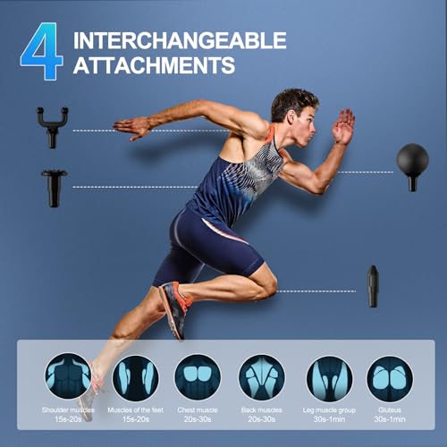 Image of LEERCON Massage Gun Deep Tissue, Silent Motor and Portable Massage Gun with 4 Interchangeable Heads for Deep Muscle Relief and Relaxation, Relax Gift, Black