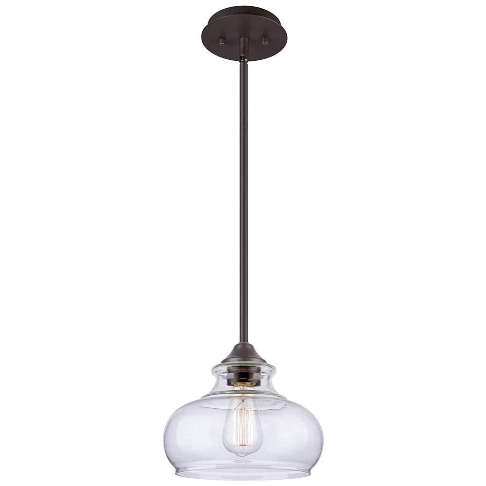 Suspension de pôle lumineux en verre transparent à 1 lumière moderne noire