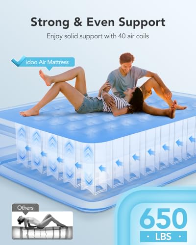 iDOO Air Mattress Queen with Built in Pump, Upgraded Inflatable Mattress, Blow up Mattress in 3 Mins Inflation/Deflation for Guests, Home, Camping, Colchones Inflables, Comfort Air Bed, 650lb Max