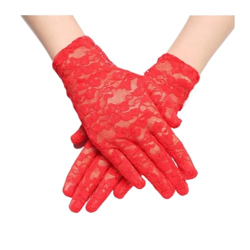 LESSO Lace Gloves 3Pair Short Bride Fashion Women Hollow-Out Mittens Female Party Driving Gloves(Black) (Red)
