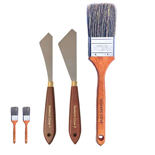 Painting Knife Set of 2 and 2 Inch Blender Brush - Two Palette Knives with Natural Bristle Background Paint Brush - Straight Edge Gentle Flex for Art(Unit, 2