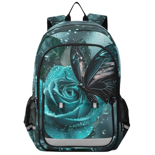 senya Butterfly Rose Raindrop Backpack Water-Resistant Bag Lightweight Bookbags with Reflective Strip