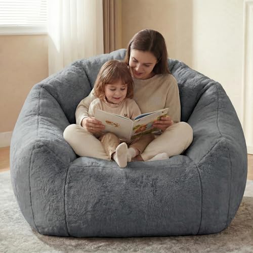 Image of HUGHEAVEN Max Giant Bean Bag Chair, Oversized Bean Bag Sofa for Adults & Teens, Ultra-Soft Comfy Fluffy Floor Lounge Chair with Armrests, Large Bean Bag Couch for Gaming, Reading & Relaxing