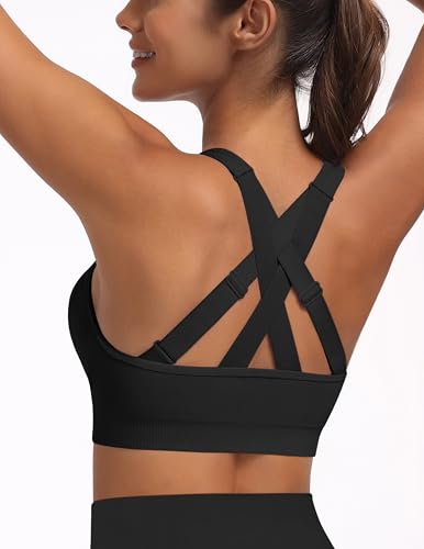 Image of MIRITY Padded Strappy Sports Bra for Women - with Dual Crossback and Adjustable Straps for Workout Gym