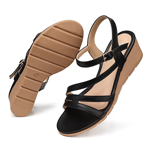 SHIBEVER Wedge Sandals for Women Dressy: Summer Low Wedges Womens Comfortable Open Toe Sandal2