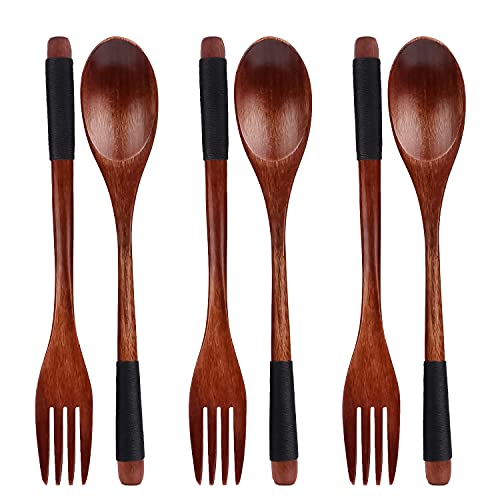 YXHZVON Juego de 6 Tenedores de Cuchara de Madera Natural, Juego de Cubiertos de Estilo japonés,...