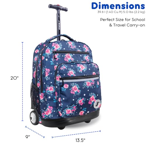 J World Sundance Laptop Rolling Backpack for Girls Boys. Roller Bookbag with Wheels, 20 Inch, Navy Rose by J World New York - Image 4