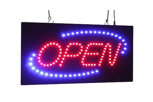 Open Sign with blue oval, 19"x10", 48x24cm, TOPKING, LED, Neon, Florescent, Signage, Signboard, Display, Billboard, Screen, Grand Opening, Gift