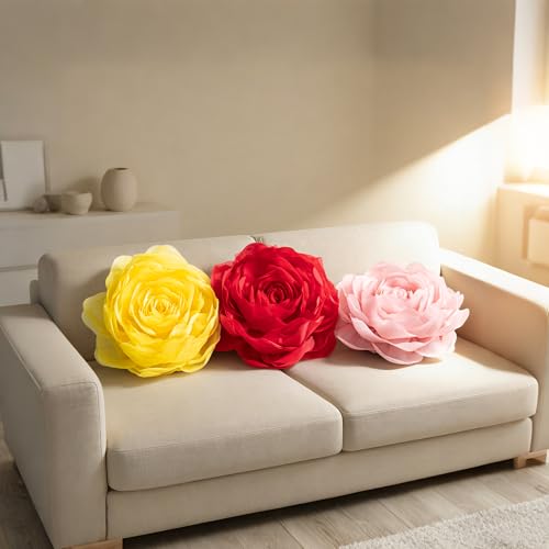Image of JWH 3D Flower Throw Pillow Covers with Insert, 14 Inch, Bright Yellow
