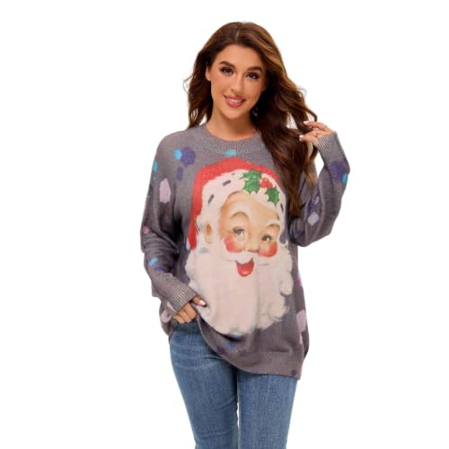Image of Women's Oversized Graphic Print Knit Pullover Sweater
