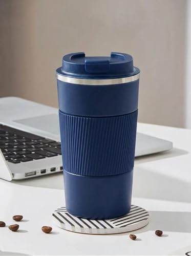 Image of Aeon Travel Mug, Insulated Coffee Cup with Leakproof Lid,Vacuum Insulation Stainless Steel Reusable for Hot Cold Coffee, Non-Slip Protective Cover (Blue)