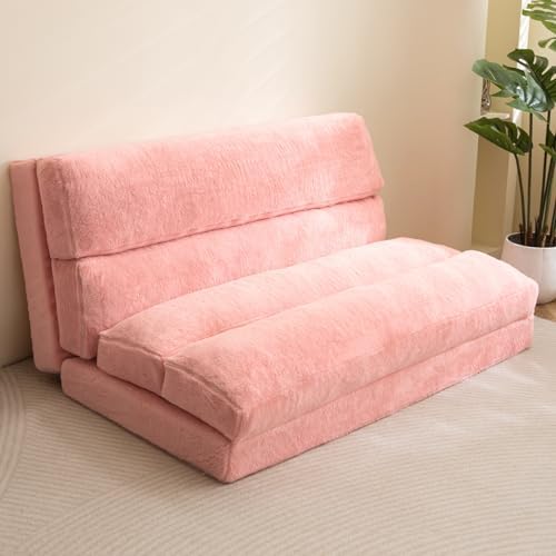 MAXYOYO Sitzsackbett, zusammenklappbares Schlafsofa, Bodenmatratze für Erwachsene, extra Dickes 6-Fach faltbares Bodensofa, Bodencouch für Schlafzimmer, Wohnzimmer, Rosa, 100 x 240