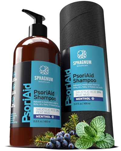 NUEVO 2025 Sphagnum Botanicals Champú Natural para Psoriasis – Tratamiento para Cuero Cabelludo Seco y con Picazón con Mentol, Ácido Salicílico 3% y Barro de Turba. Alivio para Caspa y Eczema, 400 ml