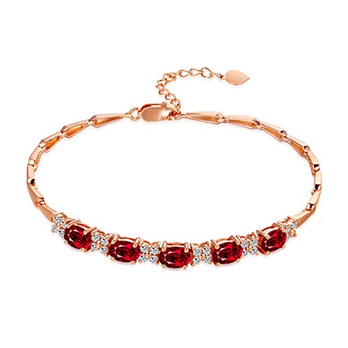 Bracelet rubis or rose femme 17cm - Bracelet chaîne maillons barre 2,31 CT