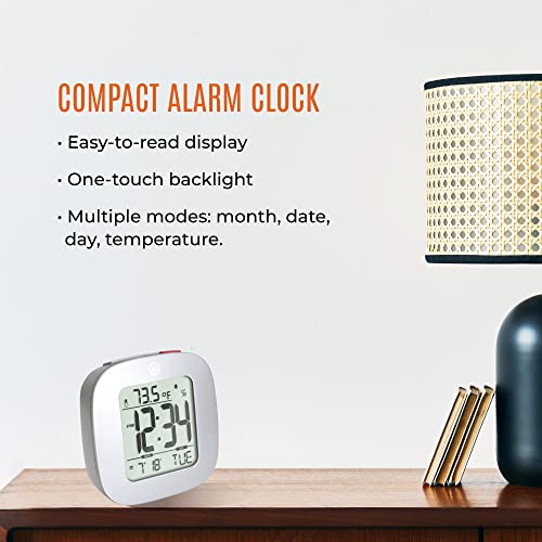 Marathon Compact Alarm Clock With Temperature & Date, Graphite Gray - Large, Easy To Read Display With Backlight - Easy To Set Up & Use - Two Aaa Batteries Included #TOP1